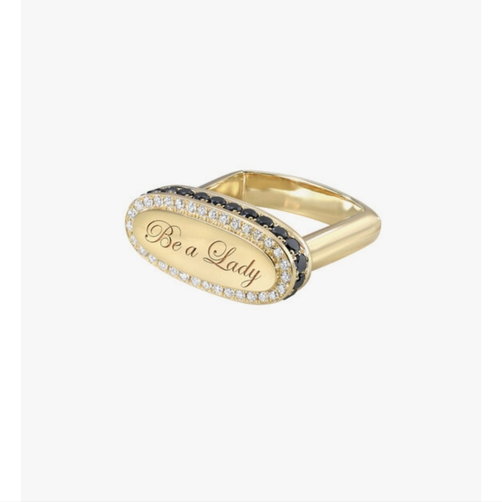 Dru 14K Yellow Gold "Be A Lady" Signet Dimond Ring Very Mildly Used - Picture 2 of 7